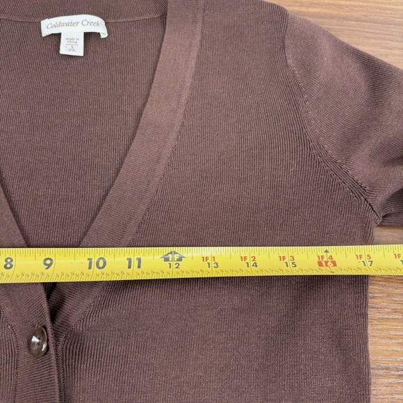 Coldwater Creek Brown Silk Cotton Blend 3/4 Sleeve V Neck Cardigan Sweater Sz S - Picture 6 of 10